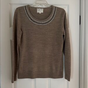 Debbie Morgan light brown Sweater with Beaded Neckline